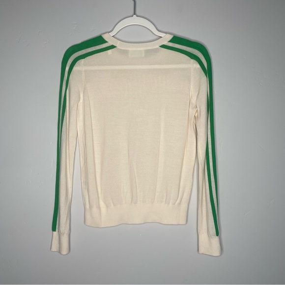 From Future 100% Wool Pullover Crewneck Sweater XS Green Stripe Ivory White - Picture 8 of 9
